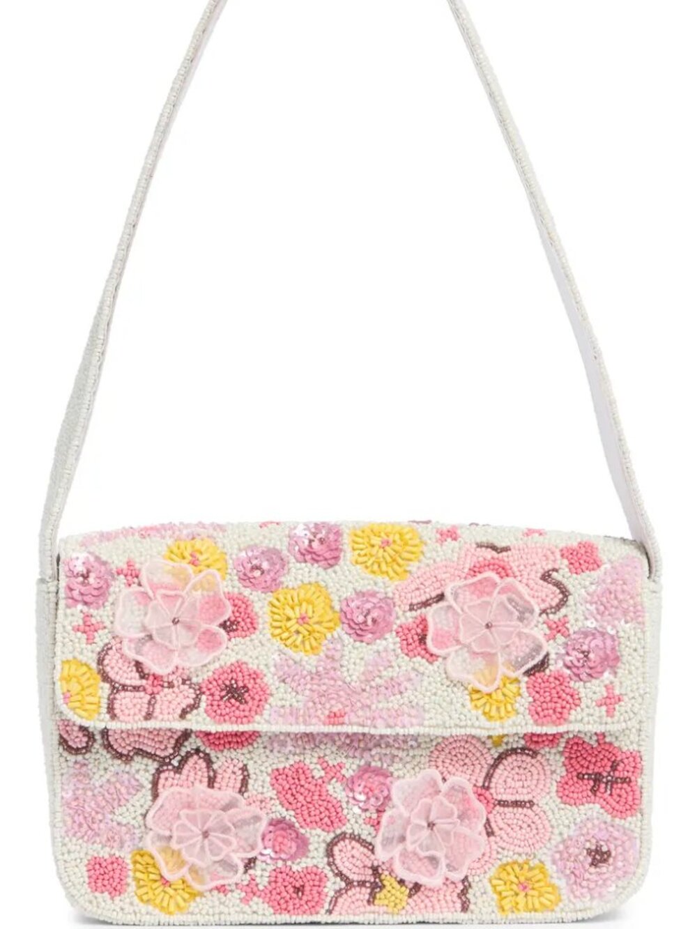 Viral Beaded 3D Floral Baguette Shoulder Bag by Collection XIIX Pink Floral NWT